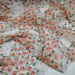 100% silk georgetto fabric flowers all over the Sky Sea 8 MMI printed fairy dress Hanfu DIY fabric