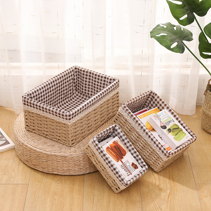 Panier de rangement en rotin tressé avec couvercle et doublure_voghion.com