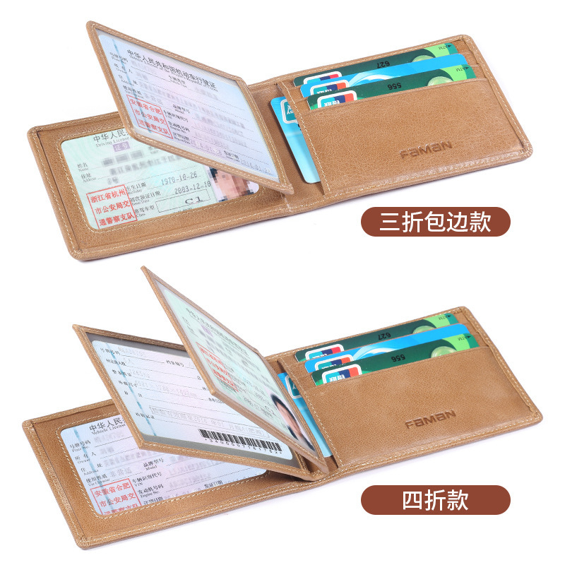 Funda de cuero para licencia de conducir Bolso todo en uno para licencia de conducir de piel de vaca real multifuncional para hombre, clip de licencia de conducir ultrafino, cubierta de licencia de conducir para vehículos de motor