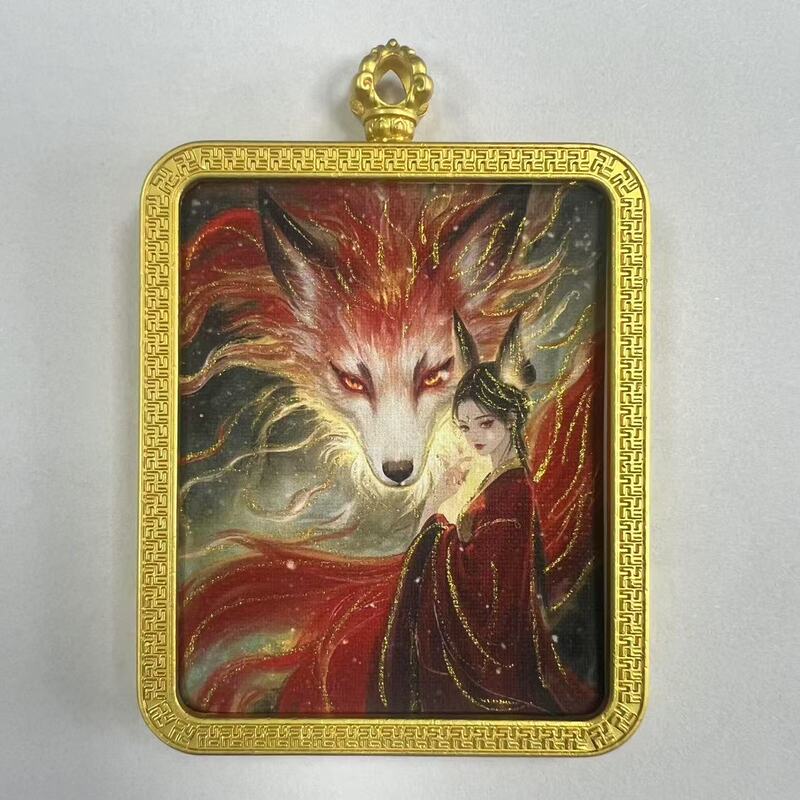 手绘描金莽龙女蛇年狐仙唐卡嘎乌盒九尾道家唐卡套周边吊坠项链|undefined