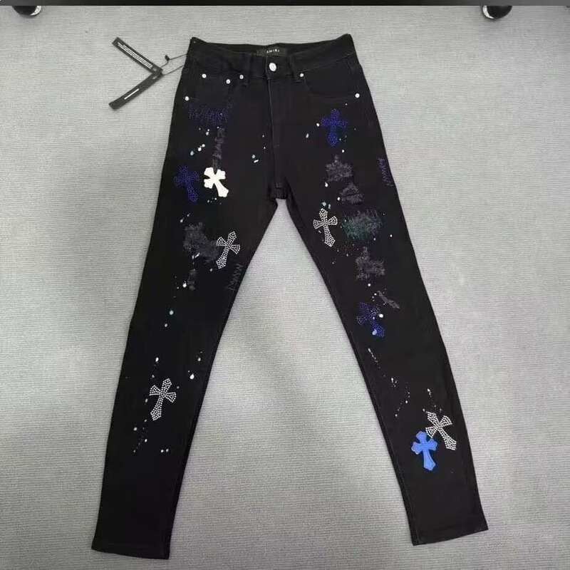 Trendy High Street Brand New Black Ripped Jeans with Skull Embroidery and Print, Slim Fit Casual Pants Trendy High Street Brand New Black Ripped Jeans with Skull Embroidery and Print, Slim Fit Casual Pants