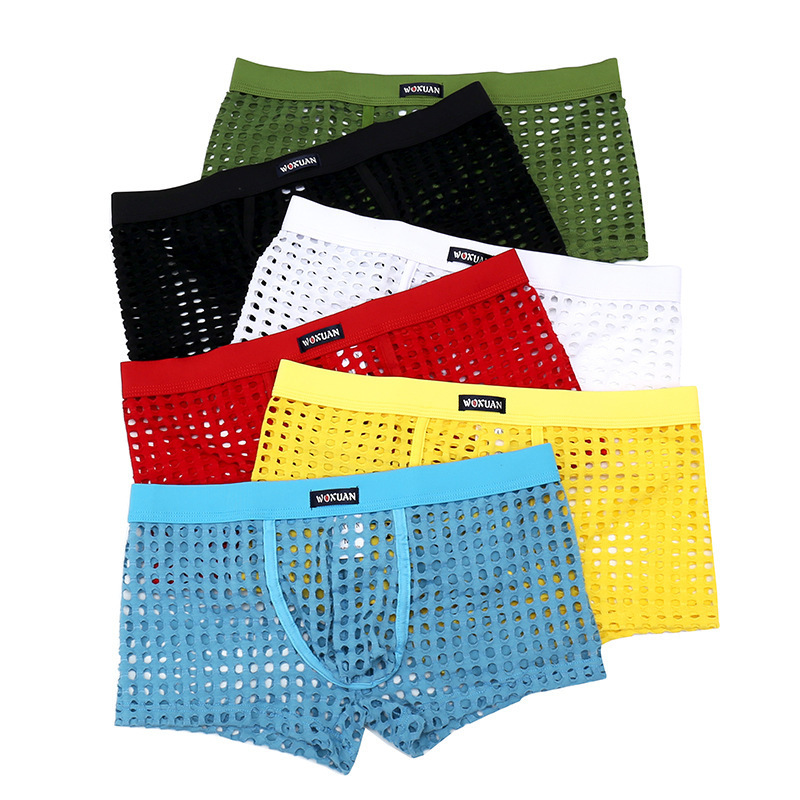 Boxer Knitted Pure Cotton Crotch Trendyy Men's a Underwear Fashionable Fishnet Boys' Inseam Comfortable and Breathable Boxer Pants