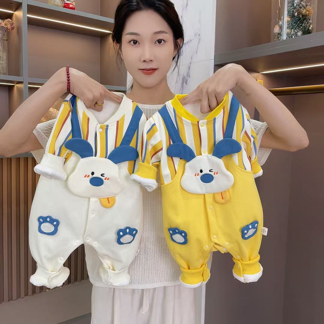 Spring and Autumn New Style Men's and Women's Toast Captain One-Piece Harness Infant and Toddler Cute Dog Fake Harness Cute Double-Layer Children's Clothing