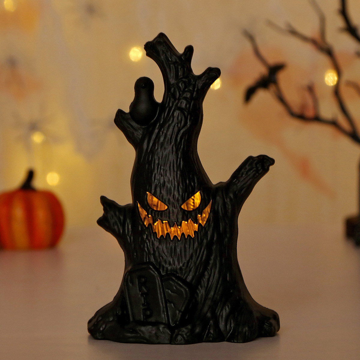 Transfronterizo venta caliente Halloween lámpara de calabaza fantasma decorativa mucosas de rostros LED vela electrónica diseño de props