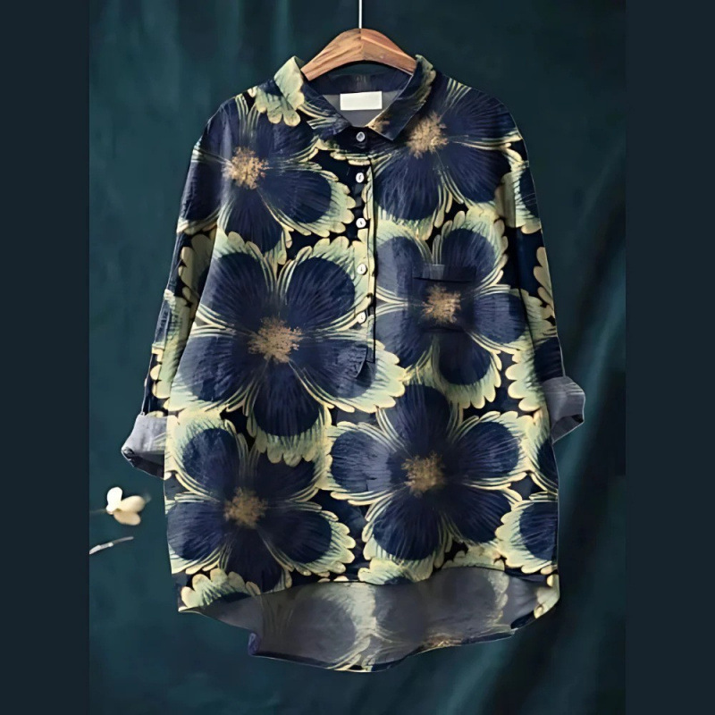 New Style Independent Brand Women's Shirt, European and American Cross-Border Casual Long-Sleeve Shirt with Animal Print, Hawaiian Long-Sleeve Shirt-B