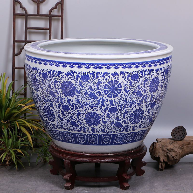 陶瓷鱼缸景德镇荷花缸睡莲缸碗莲乌龟缸书画缸大水缸青花碗莲