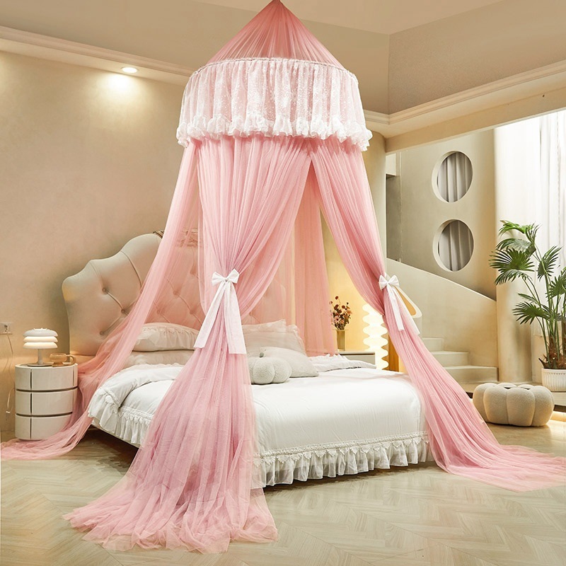 Princess Influencer Dome Double-Layer Mosquito Net for Home Use, Floor-Standing Encrypted Double Bed Canopy 1.8m Palace Style for Children, No Installation Needed, Ins