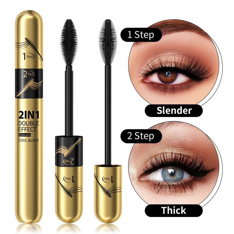 Hellokiss Double-Effect Two-In-One Slim and Curling Mascara Waterproof Non-Smudge Long-Lasting Thick 4D Mascara