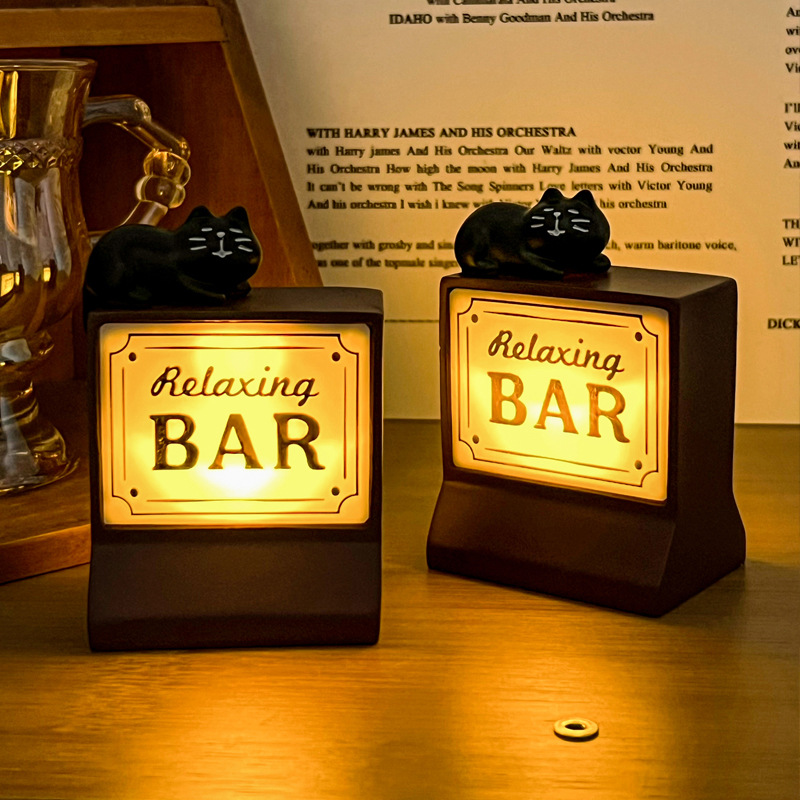 나이트 라이트 커피 바 레트로 고양이 데스크탑 장식 분위기 빛 작은 장식품 고급 감각 틈새 생일 선물