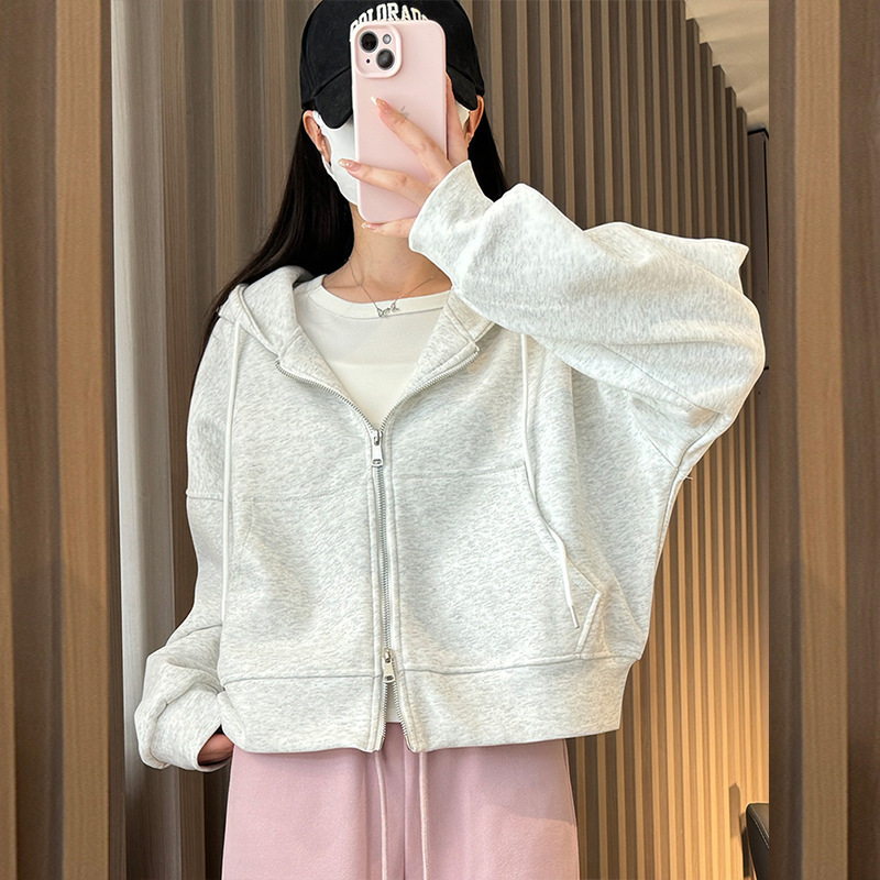 藏青色拉链连帽卫衣女春秋季小个子韩版宽松显瘦休闲外套百搭上衣|undefined