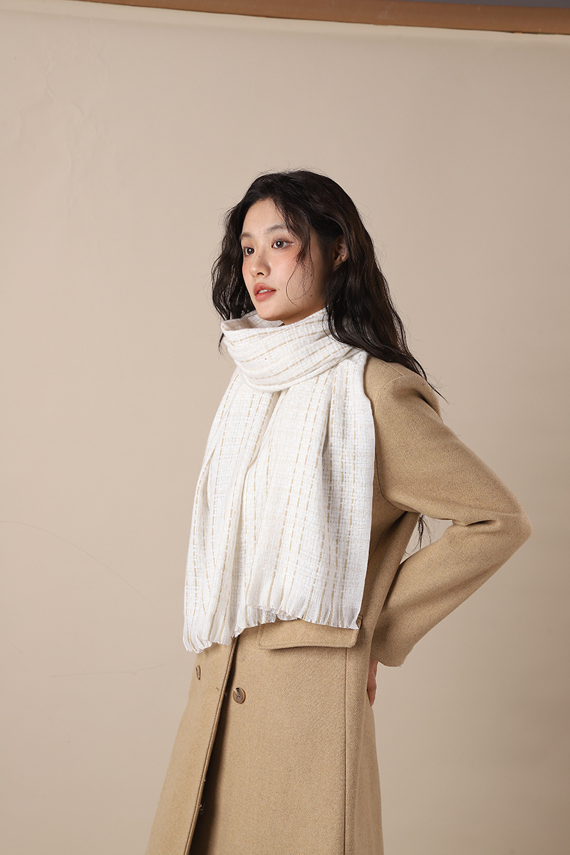 Elegant woven style cashmere 2024 new plaid women's winter Korean version versatile white student scarf_voghion.com