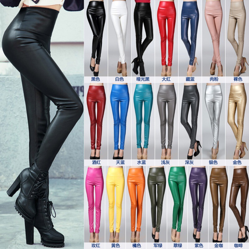 Real Shot of Autumn and Winter Multi-Color Stretch Fleece-Lined Thickeneded Pu Leather Leggings for Outer Wear High-Waisted Tight Leather Pants for Women Real Shot of Autumn and Winter Multi-Color Stretch Fleece-Lined Thickeneded Pu Leather Leggings for Outer Wear High-Waisted Tight Leather Pants for Women