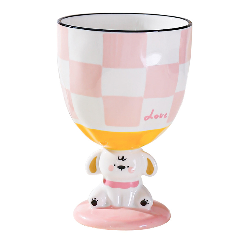 Cerámica de alto valor pintada a mano adorable cachorro taza de pie alto pareja taza de marca regalo de cumpleaños taza de agua para chicas