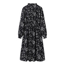 复古碎花裙女2025秋季新款木耳边V字领气质显瘦连衣裙L0070928002