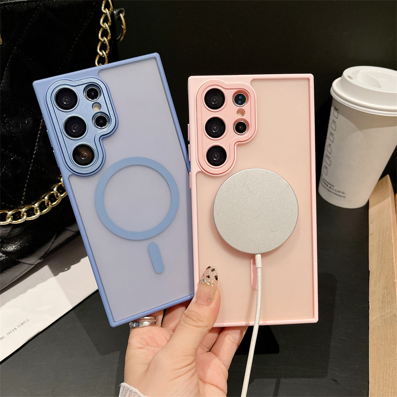 Samsung S25ultra つや消し肌感触磁気電話ケース S24plus オールインクルーシブレンズフィルム保護カバー S23 に適しています。|undefined
