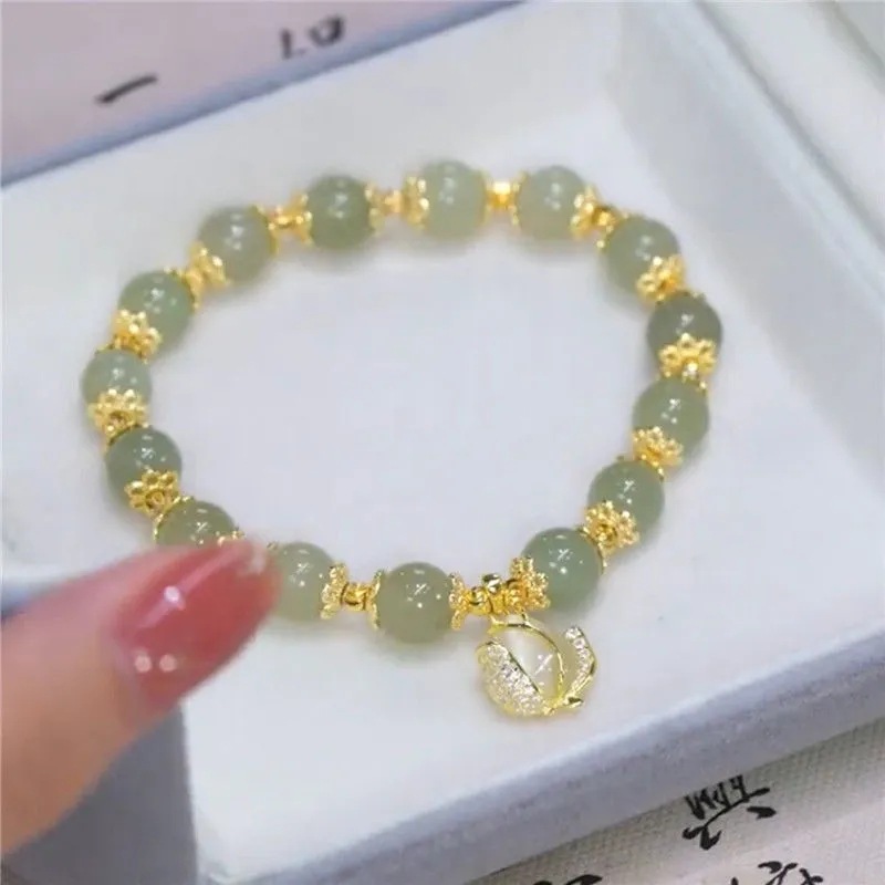 Chinoiserie Leaf Flower Peanut Glass Beaded Women's Bracelets display picture 4