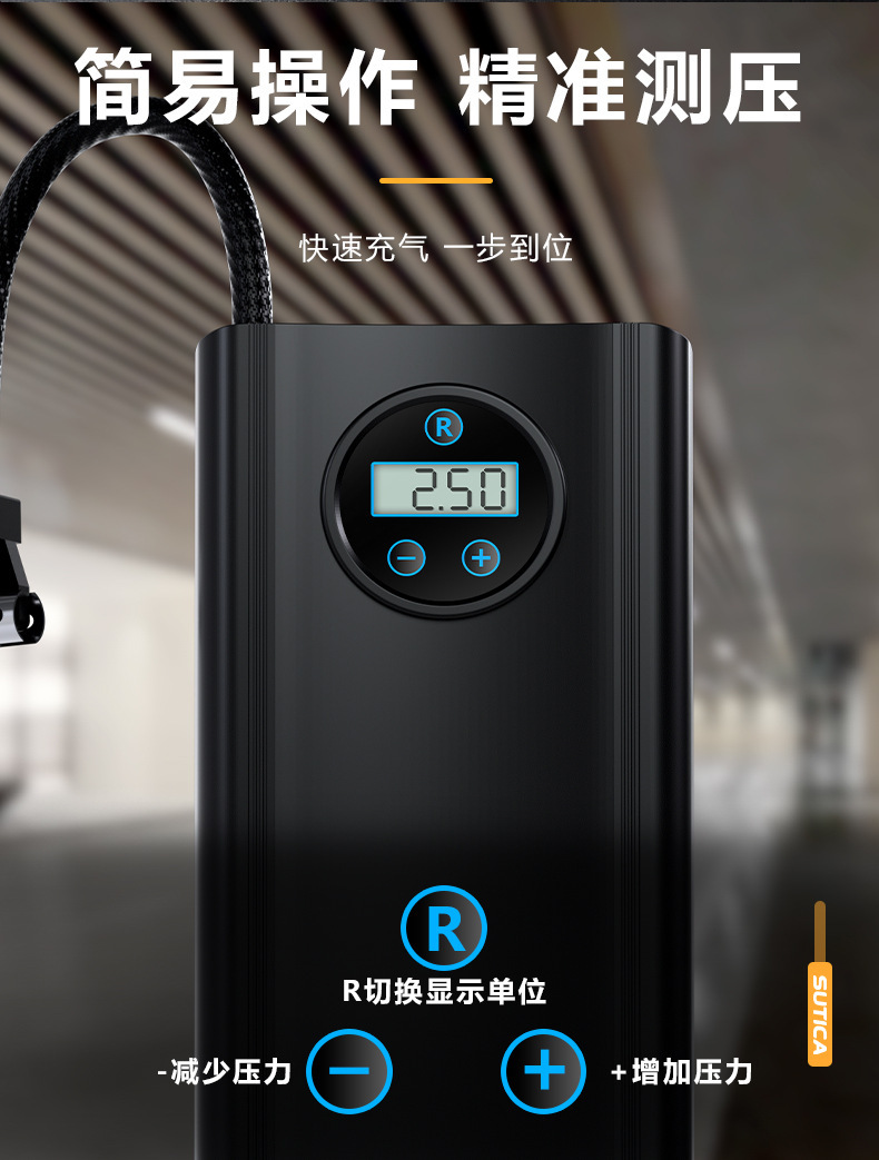 Portable Car Air Pump with Wireless Tire Pressure Measurement, Portable Air Pump for Car Tires