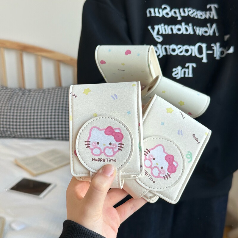 アニメ猫の口紅包粉餅かわいいミニ収納バッグ携帯化粧バッグは鏡を持っています。|undefined