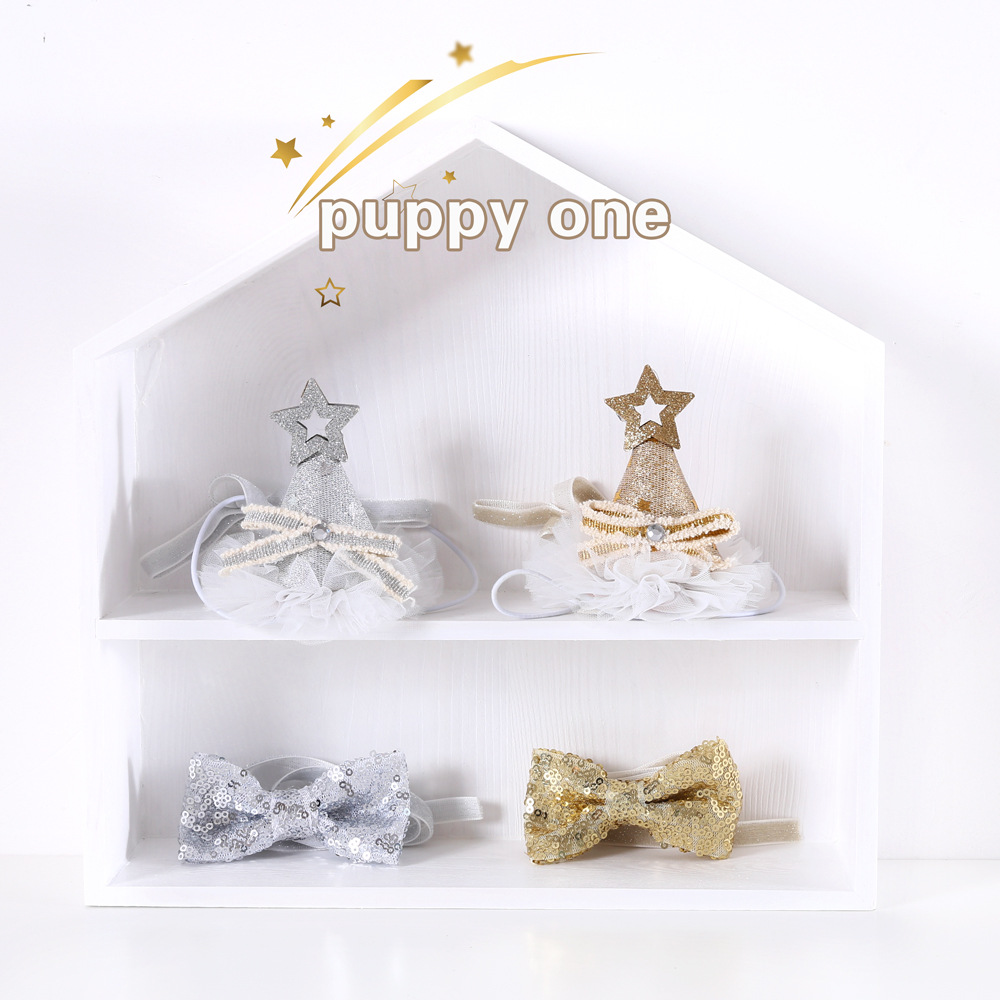 Mascota gato perro conejo cumpleaños encaje estrella de cinco puntas sombrero tridimensional lentejuelas pajarita fiesta traje caja de regalo