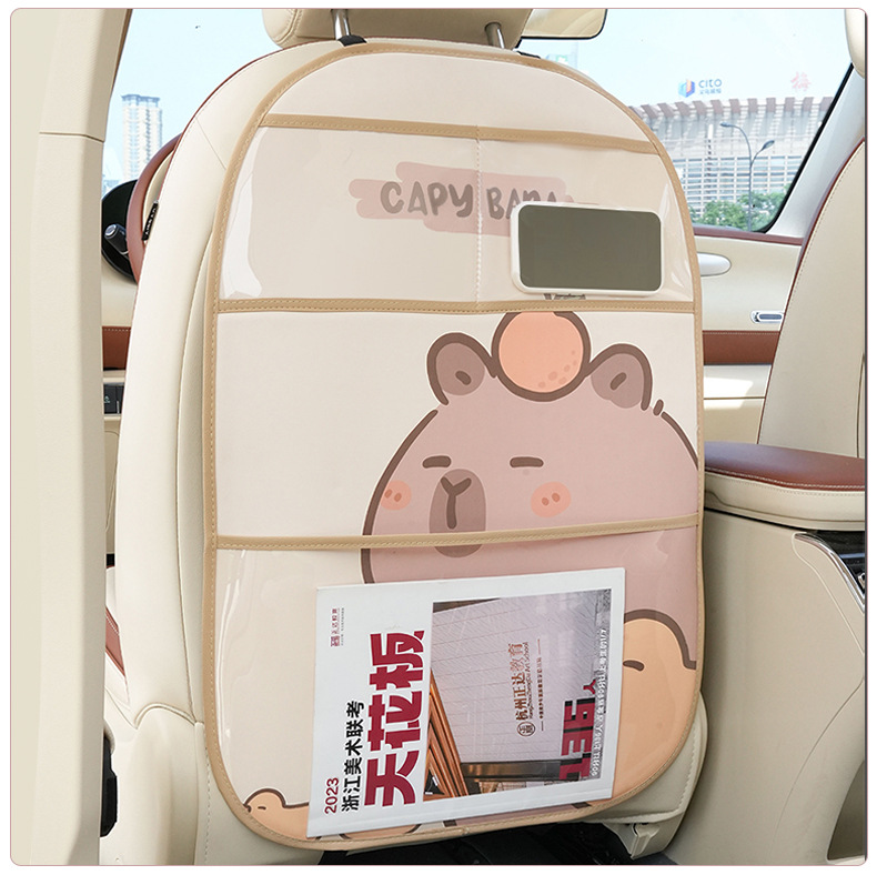 Cartoon Capibara Car Seat Back Anti-Kick Pad Creative Leather Dirt-Resistant and Wear-Resistant Car Protective Pad Car Anti-Kick Pad