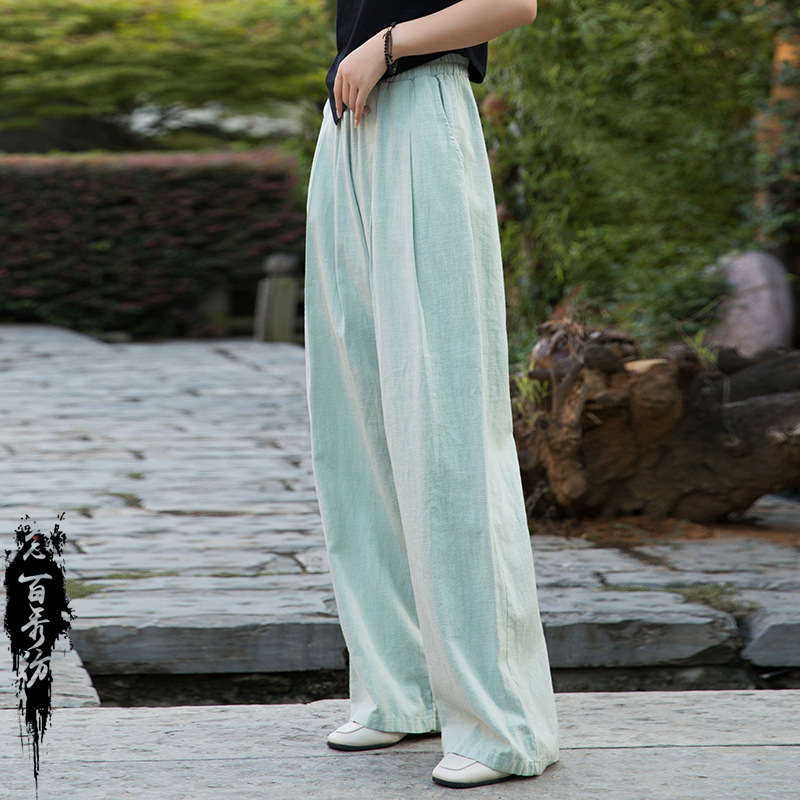 26 Spring New Cotton and Linen Women's Clothing, Ramie Cotton Sand-Washed Artistic Slim-Fit Elastic Waist Pleated Straight-Leg Pants Women's Long Pants