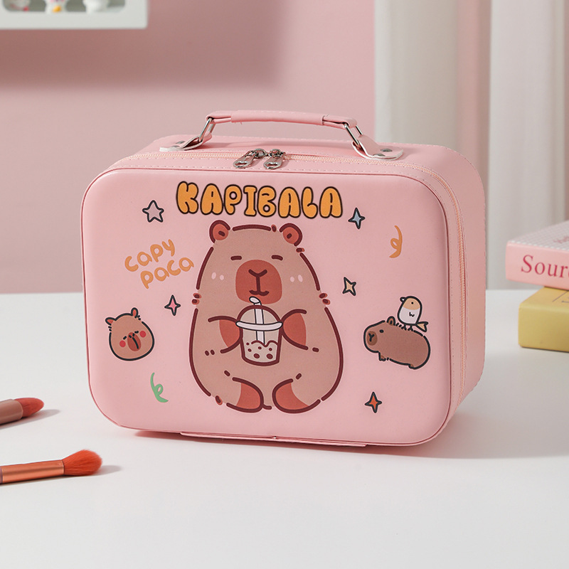 Cartoon Kapibara caja de maquillaje de gran capacidad bolsas de maquillaje portátiles lindas sin espejo caja de regalo