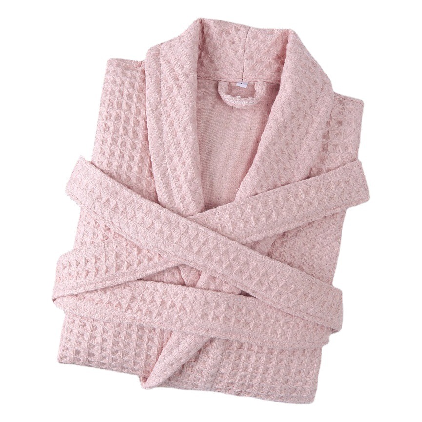 Hotel Pure Cotton Bathrobe Double Layer Waffle Bathrobe for Men and Women Thickened Bathrobe for Couple Pure Cotton Nightgown Long Towel Material Absorbent