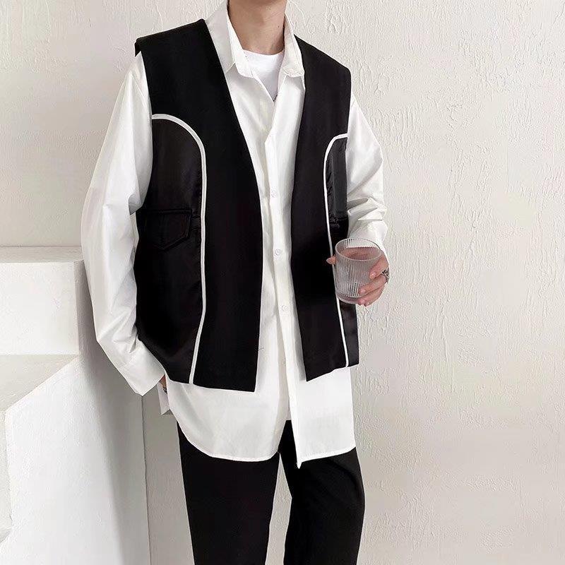 2023 Japanese fashion brand high-end sense vest men's ruffian handsome Korean version design sense waistband hair stylist jacket tide
