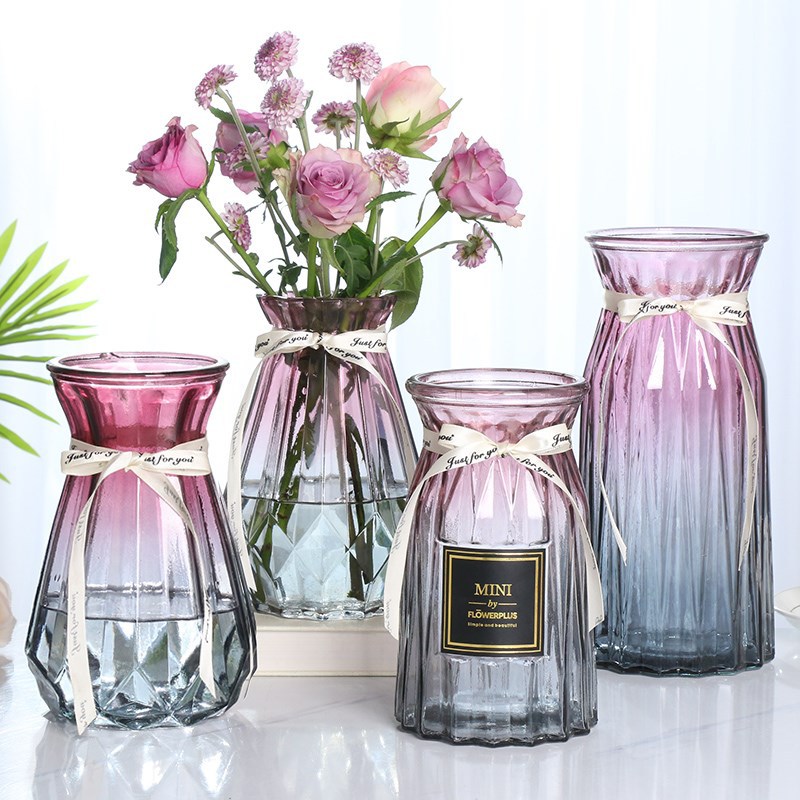 北欧创意透明玻璃花瓶水培绿萝植物干花鲜花插花瓶客厅装饰摆件