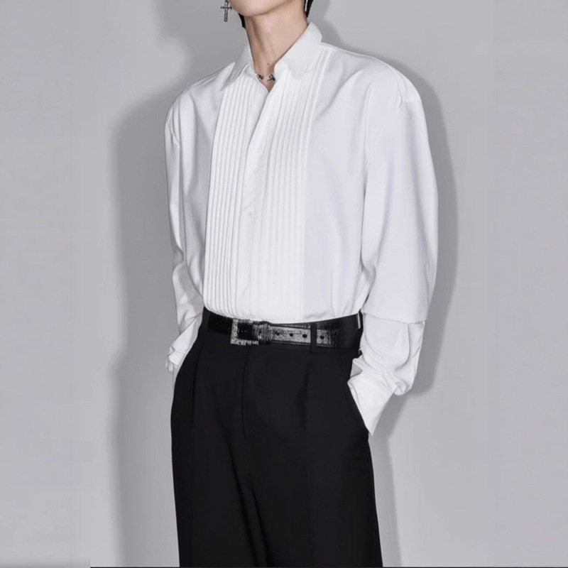 Niche Design, Neutral Style, High-End Pleated Shirt, Loose Casual Versatile Shirt, Fashionable Long-Sleeved Loose Top
