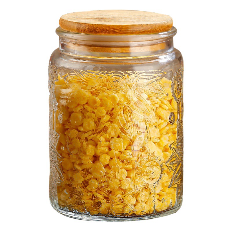 Tarro de almacenamiento de flores de Begonia vintage con tapa de madera tarro de almacenamiento tarro de vidrio sellado granos de té de frutas secas fábrica al por mayor