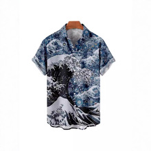 独立站新款跨境男士夏威夷短袖衬衫四面弹3D数码印花衬衫源头工厂