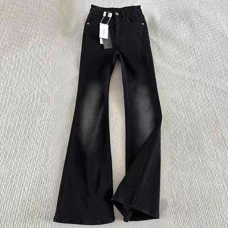 High Street Style Black Gradient Jeans for Men, Spring and Summer Straight-Leg Trendy Brand Washed Vibe Slim Fit Slightly Flared Long Pants