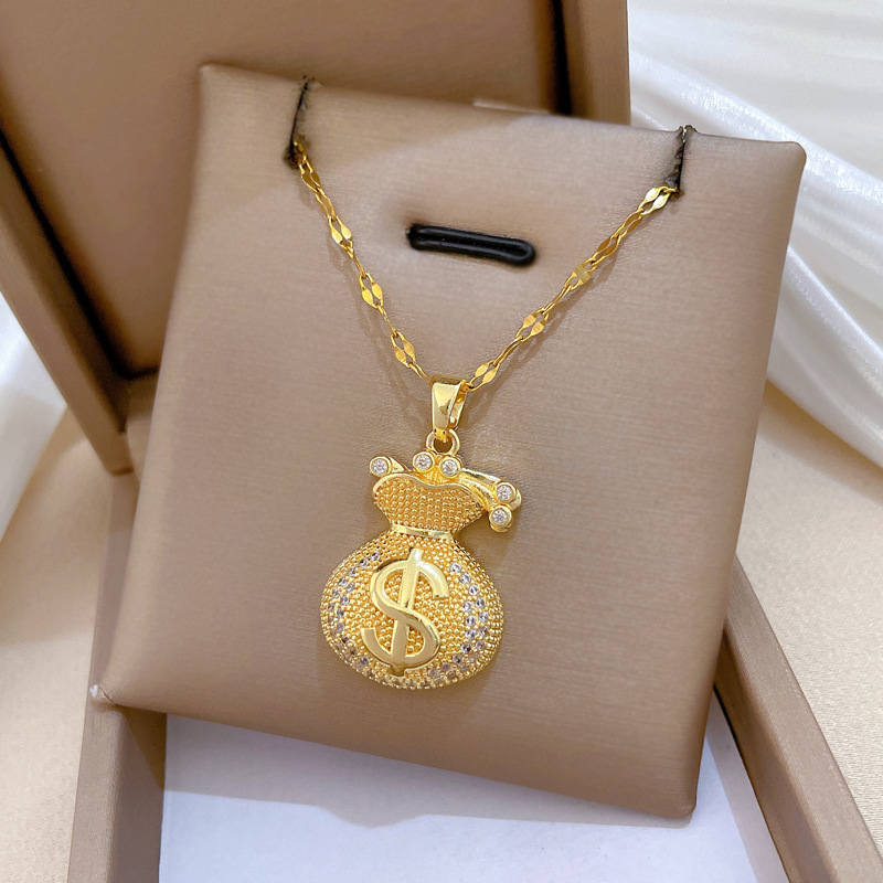 【钛钢】满钻钱袋福袋轻奢风气质华丽满钻项链女百搭锁骨链钛钢链详情4