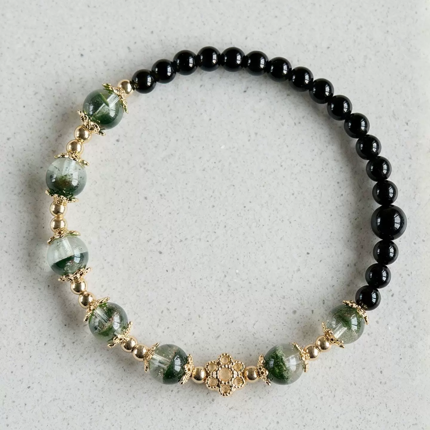 田曦薇同款天然黑曜石绿幽灵手串女水晶手链转运珠送女友饰品礼物