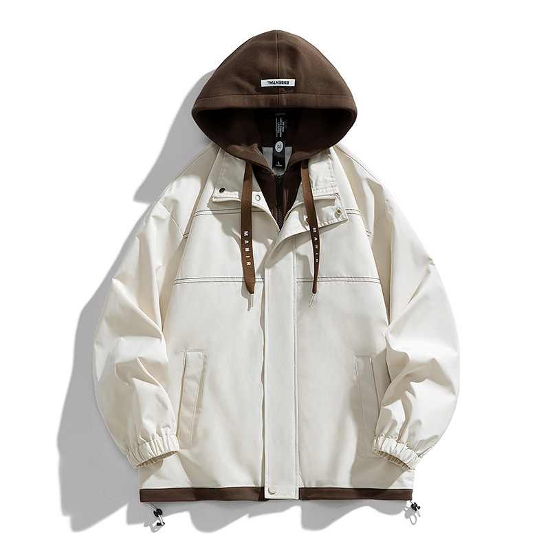 Nueva chaqueta falsa de dos piezas para hombres primavera y otoño al aire libre montaña tendencia suelta encapuchada casual de moda chaqueta versátil