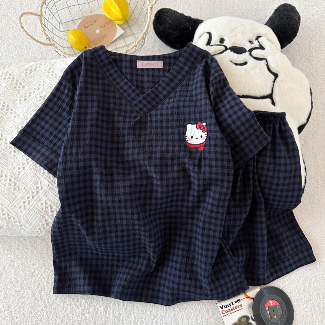 Al por mayor transfronterizo nuevo pijama dulce de verano nubes de algodón impresión de dibujos animados de cuello V hoodie set de ropa para el hogar