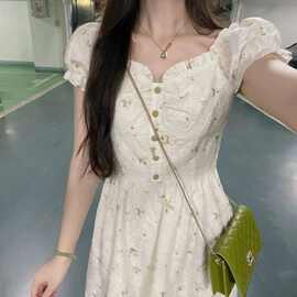 2025夏新女连衣裙清新度假显瘦刺绣可盐可甜小香风碎花裙图片色