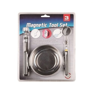 3-piece stainless steel auto repair hardware parts storage magnetic sucker Bowl suit with inspection mirror pickup device