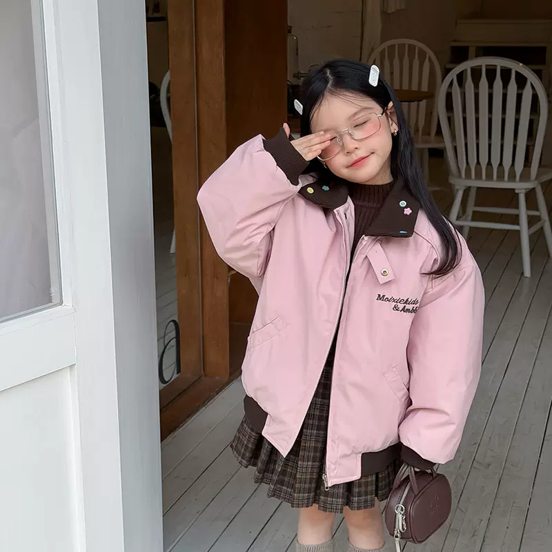 新品软萌粉色直击少女心！自带活泼氛围感彩扣翻领棒球服外套