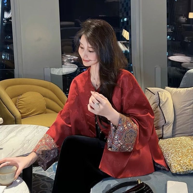 感红色新中式国风外套女2025春秋季新款唐装盘扣时尚上衣|undefined