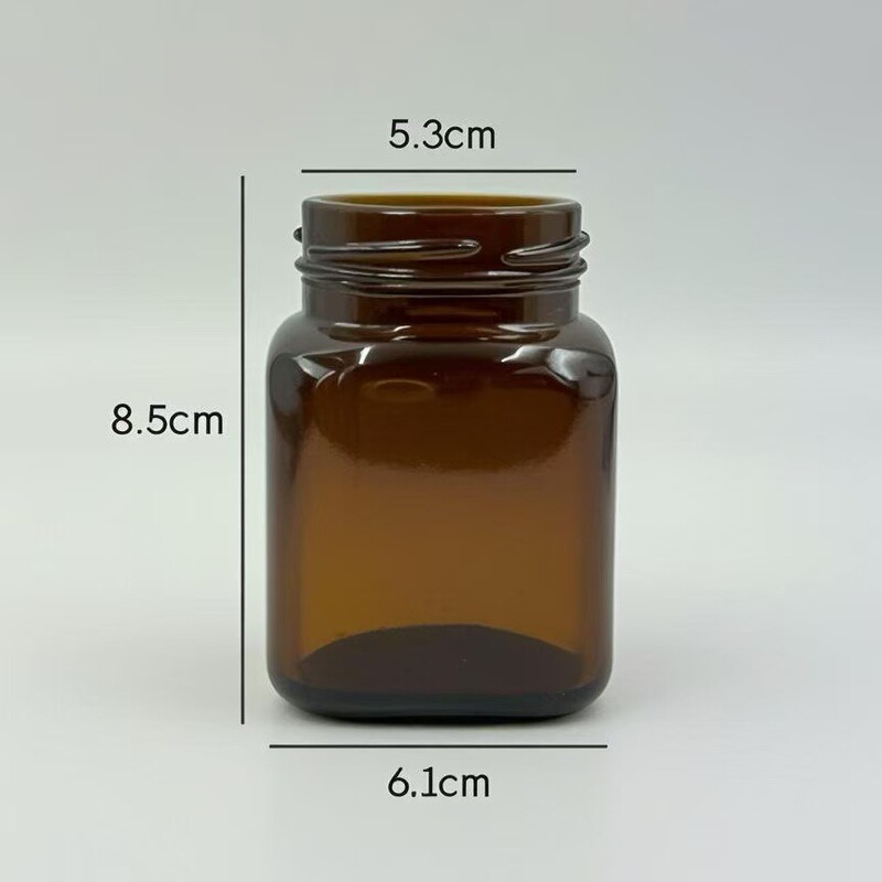 茶色のペーストボトル、角型ガラスボトル、ペースト角型包装、茶色のボトル、遮光密封ガラス瓶、蓋付き高温耐性|undefined