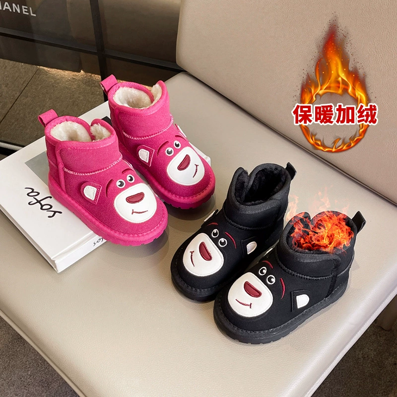 Симпатичные клубничный медведь теплые сапоги 2024 зимние новые мужские и женские пуховые толстые хлопковые сапоги мягкие сапоги