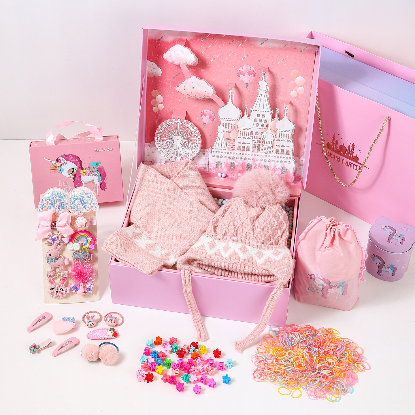 Tocado nuevo para niños, caja de joyería de regalo de cumpleaños para niñas, conjunto de accesorios para el cabello de princesa para niñas, caja de regalo, pinza para el pelo para bebés