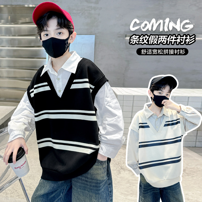 Kids' Spring/Autumn Sweatshirt 2024 New Children's Autumn Outfit Long Sleeve Polo Shirt for Big Kids Shirt Collar Casual Stylish