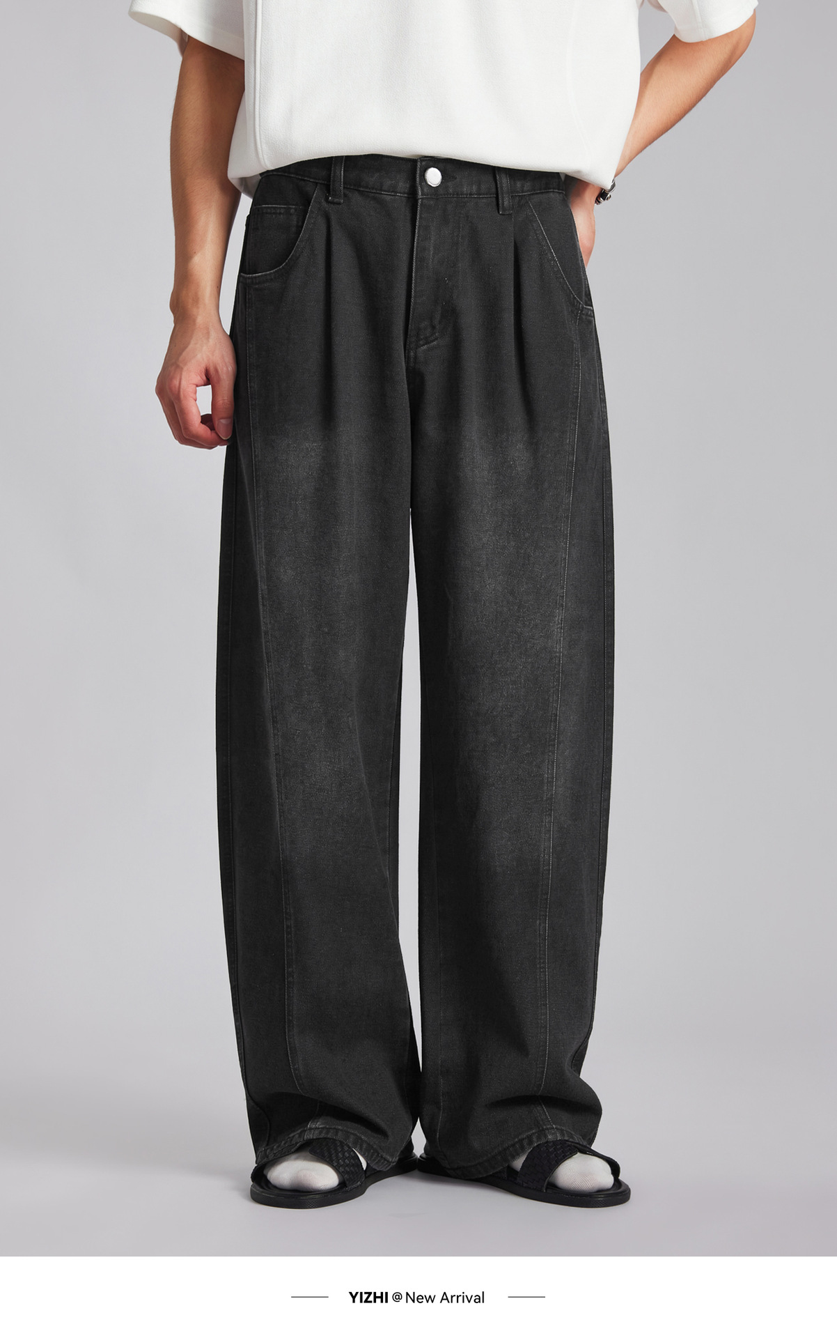 Quần jean nam ống rộng phong cách Mỹ, vải denim mềm mại thoáng mát — đen chi tiết 14