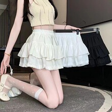 法式芭蕾风双层蓬蓬半身裙女2024春夏松紧腰百搭防走光a字蛋糕裙