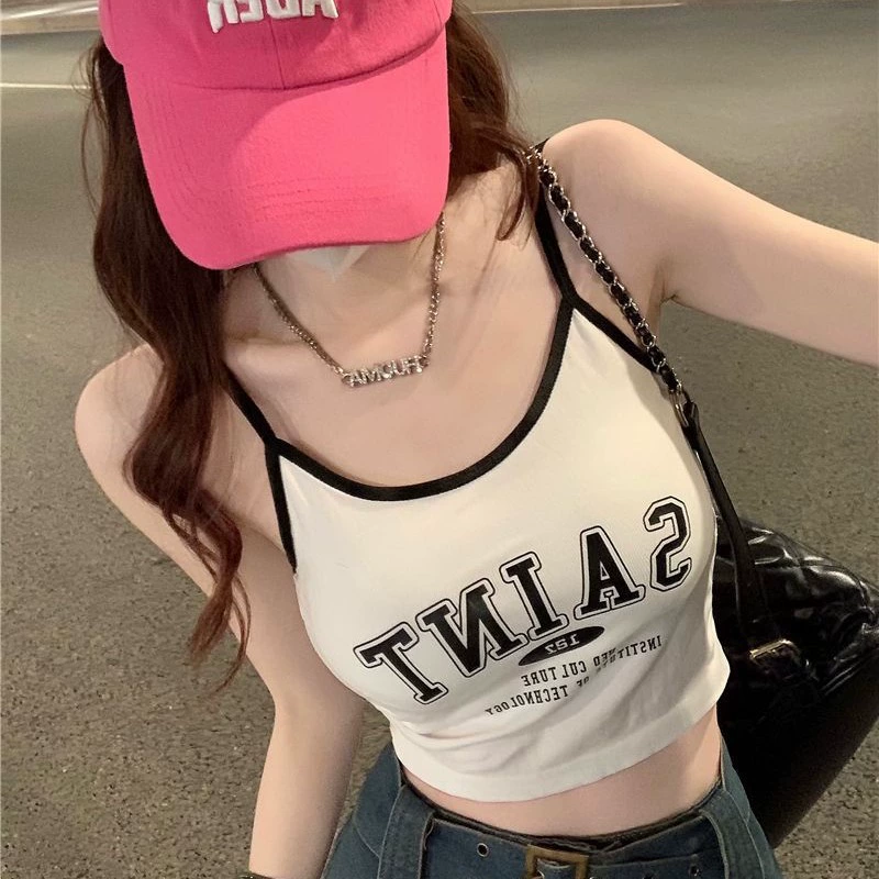 Летняя дизайнерская майка с буквенным принтом Sense, женская одежда с нагрудной подкладкой, одежда для девочек с базовым коротким верхом