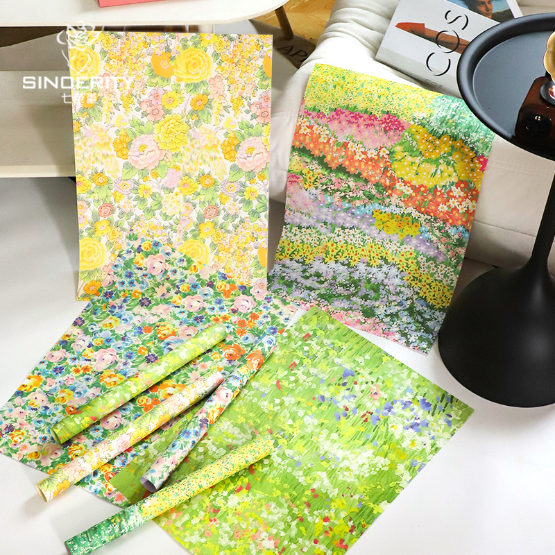Papel de arte de flores de primavera de celebridades de Internet de siete colores Papel de estilo floral pastoral impermeable Papel de regalo de flores del día de la madre