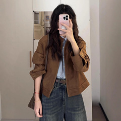 美拉德复古棕色夹克外套女春秋季2025新款早秋韩系小个子短款上衣